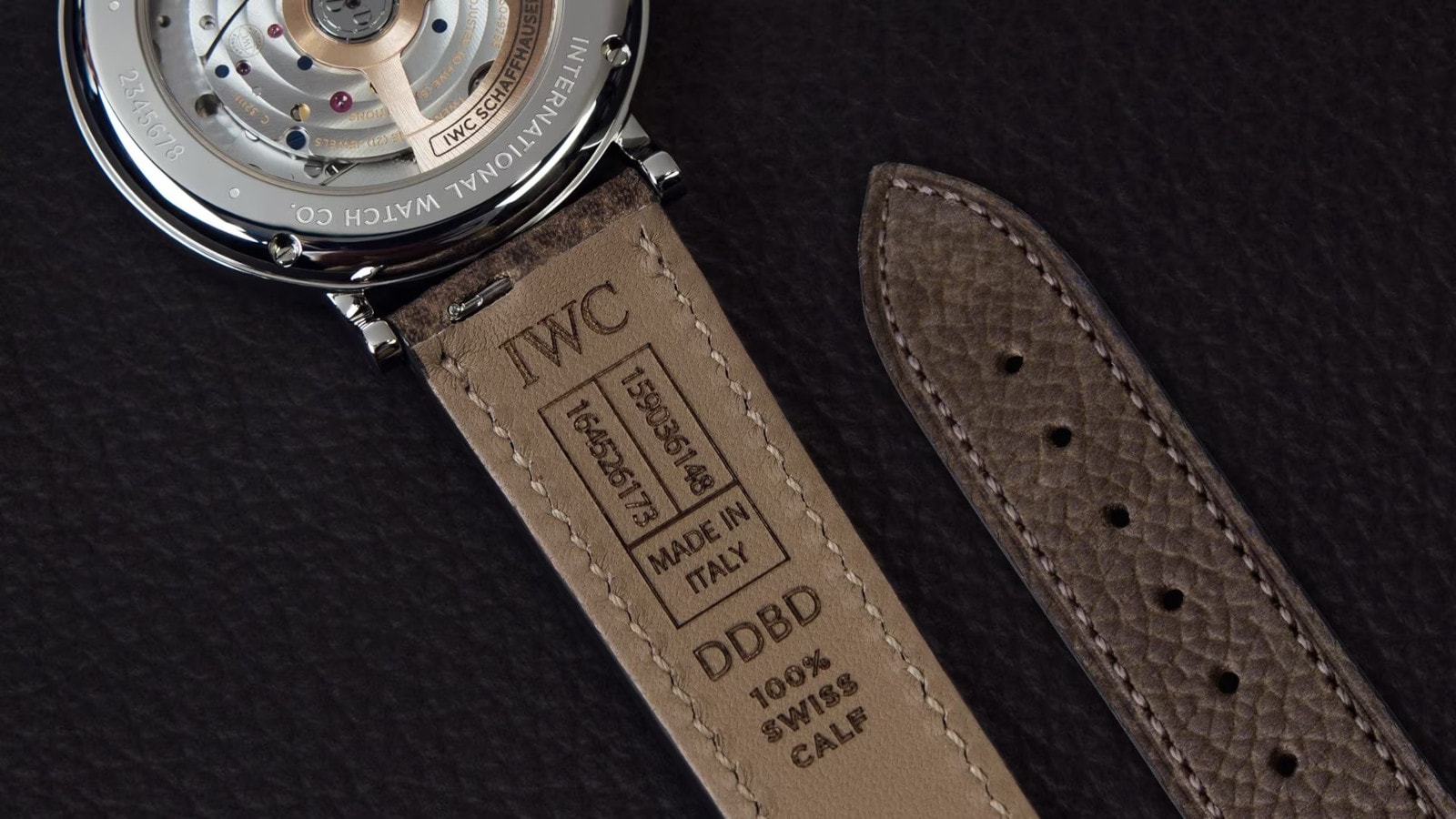 Back side of a Leather Strap stamped with production information